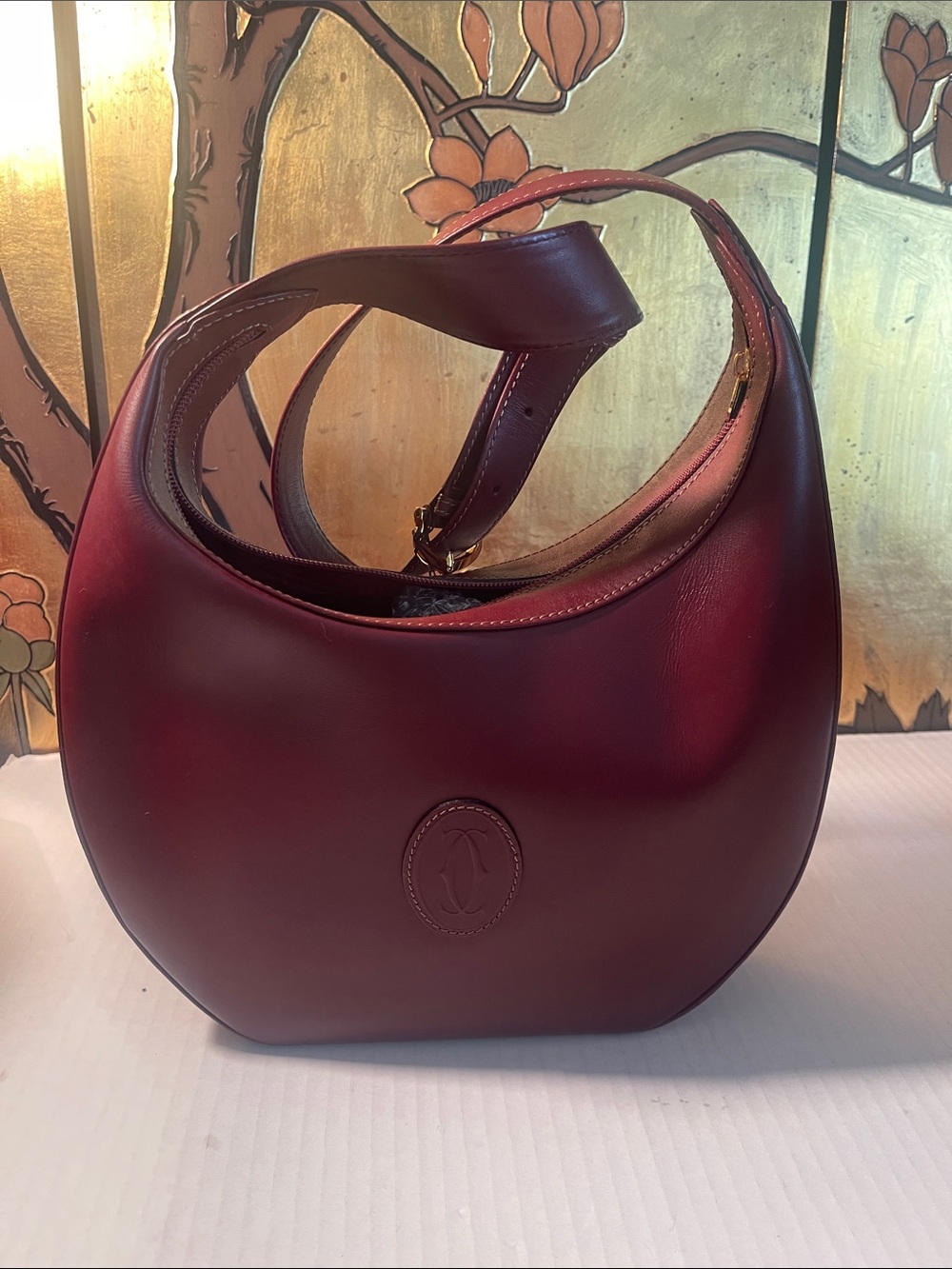 CARTIER Women’s Crescent Shoulder Bag in Deep Burgundy